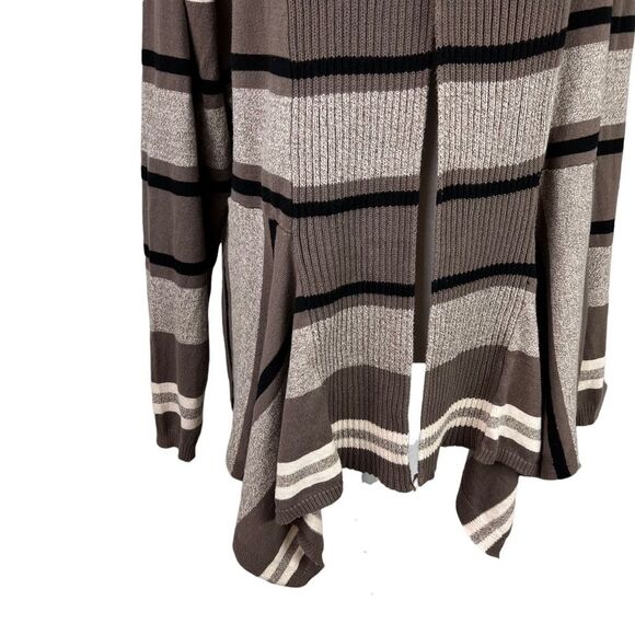 Striped Cotton Knit Open Front Cardigan Size XL Petite St John’s Bay Taupe Black - Picture 5 of 13